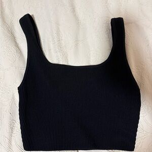 Babaton Black Ribbed Square-Neck Crop Tank